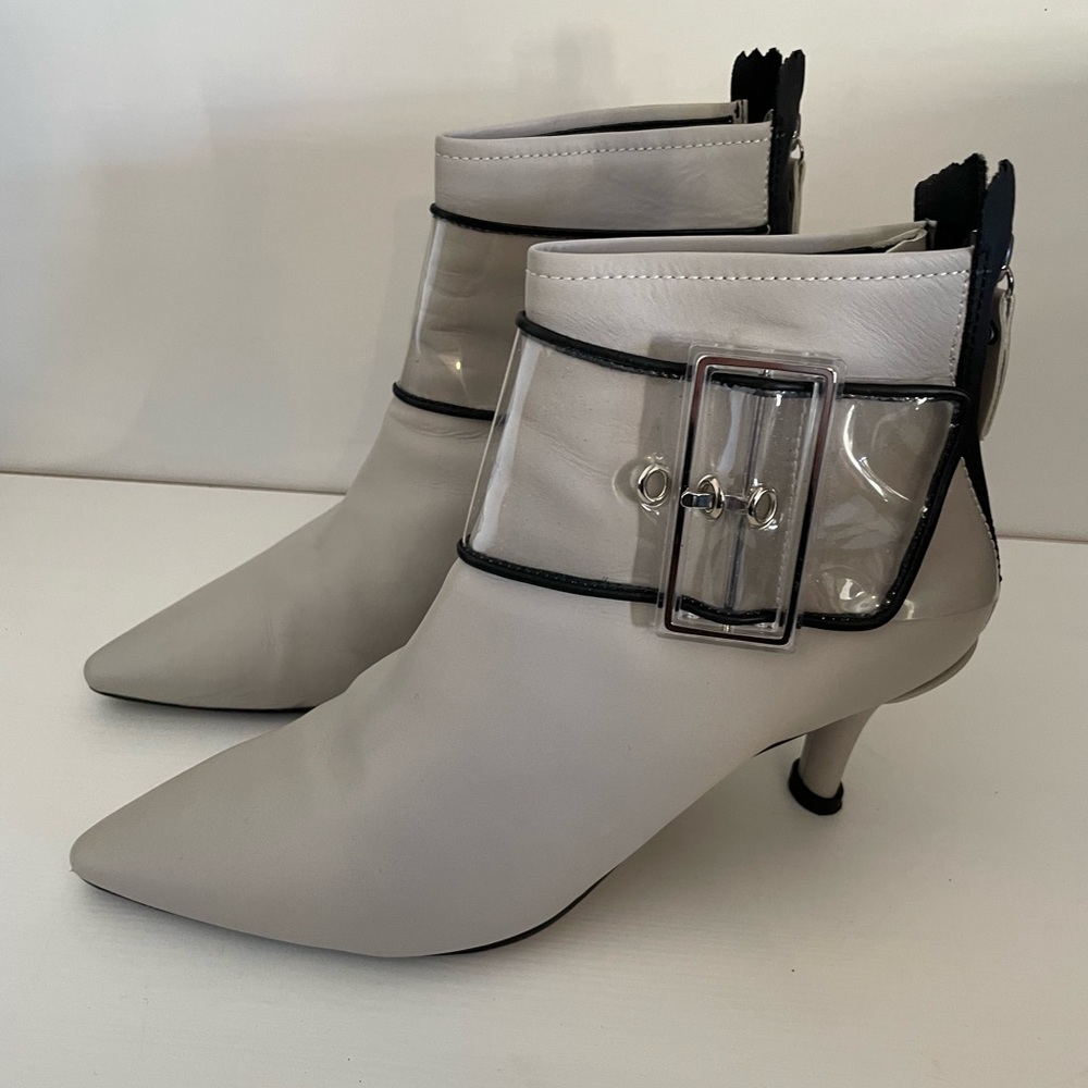 AGL Gray Ankle Boots with Clear Strap